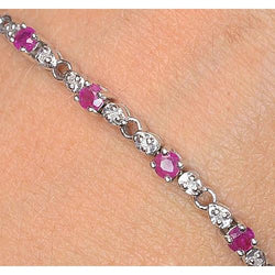 Pink Sapphire Natural Earth Mined Diamond Tennis Bracelet 9 Carats Women Jewellery New