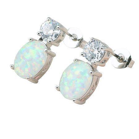 Prong Set 13 Ct Opal And Diamonds Studs Earrings Gold White 14K