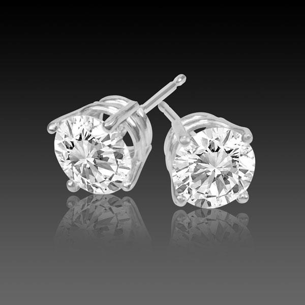 Prong Set 2 Carats Round Diamond Women Stud Earring White Gold 14K