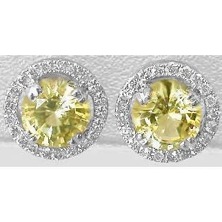 Prong Set 5 Carats Yellow Sapphire Lady Halo Studs Earring Gold 14K