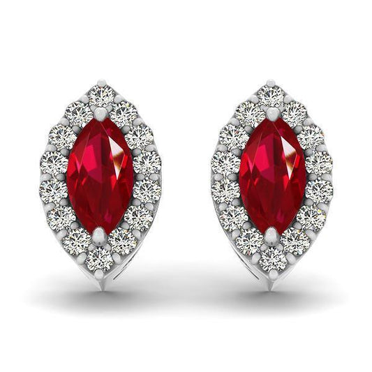 Prong Set Marquise Ruby With Round Diamonds 6 Ct Studs Earrings