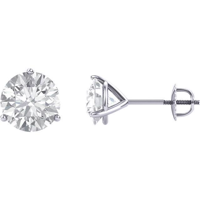 Prong Setting Round Diamond Stud Earring White Gold 14K 2 Carats