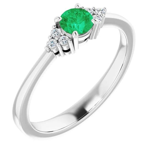 Ring 1 Carat Columbian Green Emerald Diamond Accented Women Jewelry