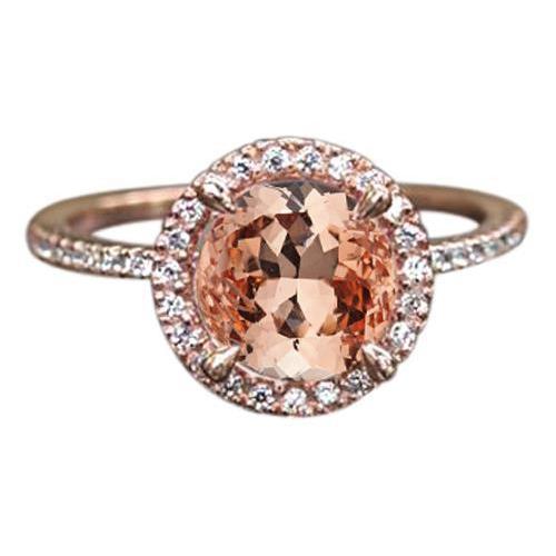 Rose Gold 14K 9 Carats Round Cut Morganite And Diamonds Ring New