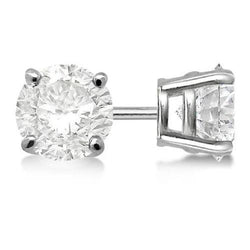 Round Diamond Ladies Stud Earring 2 Carats White Gold