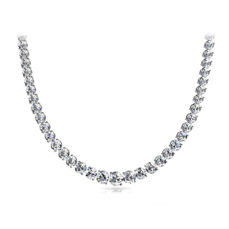 Round Diamonds 13 Carats Women Tennis Necklace White Gold 14K
