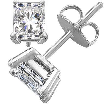 Solitaire Radiant Cut Diamond Stud Earring 2 Carats White Gold 14K