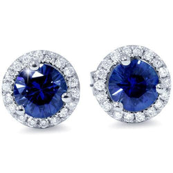 Sri Lanka Blue Sapphire Natural Earth Mined Diamond Stud Earring Gold Jewellery 5 Carats