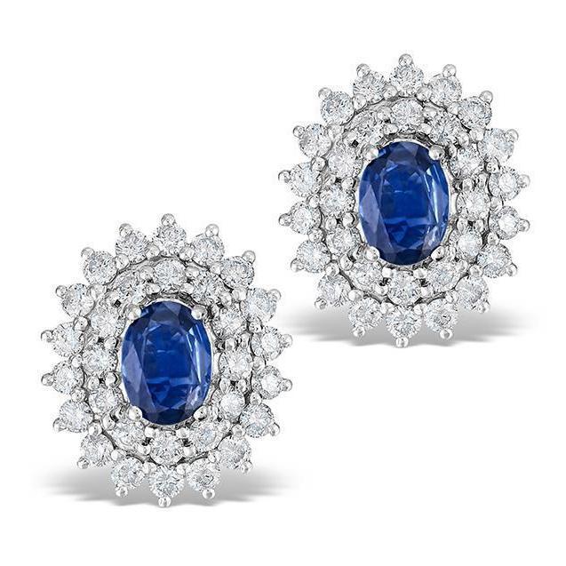 Sri Lankan Sapphire Round Diamond Stud Earring Gold White 3 Carats