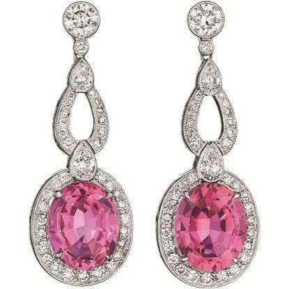 Tourmaline And Diamond Dangle Earring Solid White Gold 14K 18 Ct