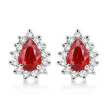 White Gold 14K Red Ruby And Diamond Halo Stud Women Earring 5 Ct