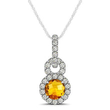 White Gold Brilliant Cut Citrine & Diamonds 11 Ct Pendant With Chain