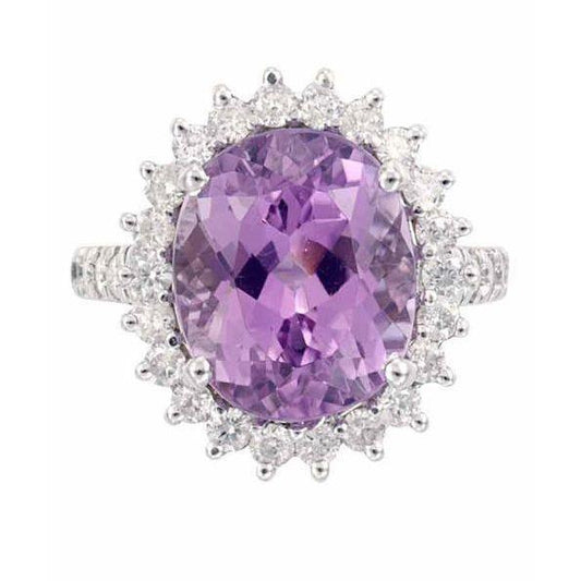 White Gold Pink Natural Kunzite And Diamond Fancy Ring Jewelry 21 Ct